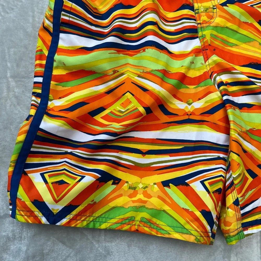Nike Mens XL Board Shorts Swim Trunks Geometric Abstract Orange Green Blue Multi